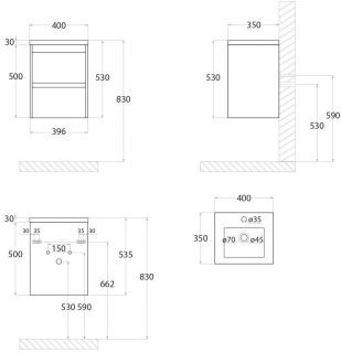 Подвесная тумба под раковину Art&Max Family 40см белый глянцевый Family-400-2C-SO-BL